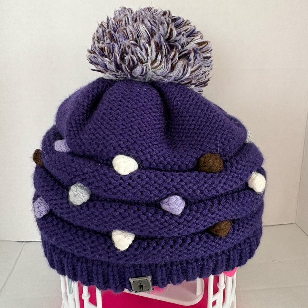 Smart wool Merino wool blend Purple Pom-Pom Beanie for kids.